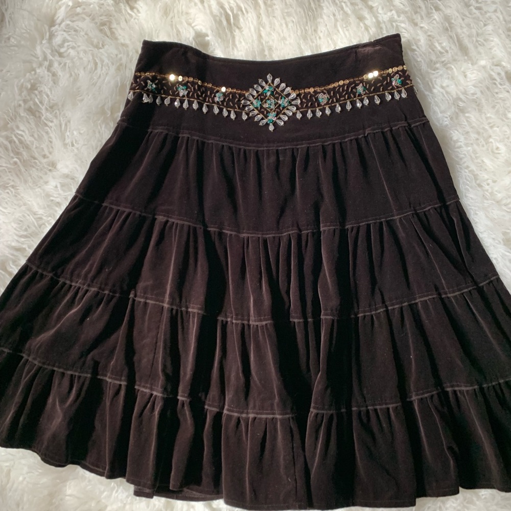 Brown Velvet Boho/Hippie skirt with embellished waistband/Sz M